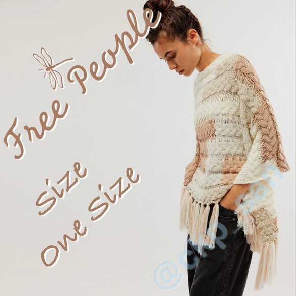 Free People Revelry Cable Fringe Poncho Sz OS - Picture 1 of 14